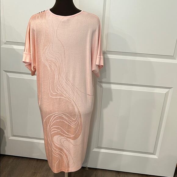 Ming Wang Women’s Pink Black V Neck Art to Wear Abstract Dress Size Large - Picture 7 of 12